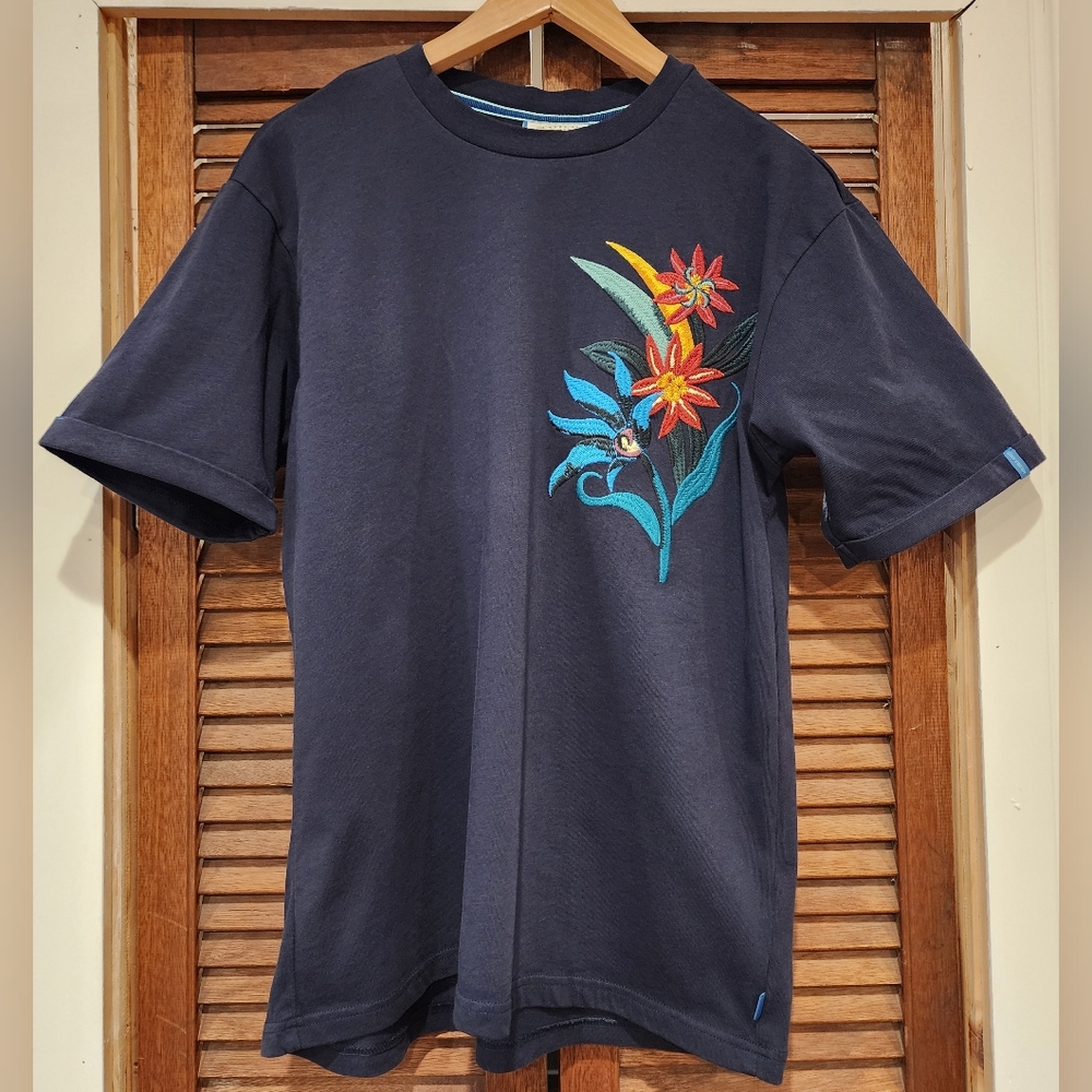 SCOTCH & SODA Floral Embroidered Crew-Neck T-Shirt Size M